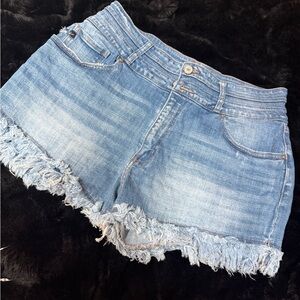 Distressed Light Blue Denim Shorts - Women